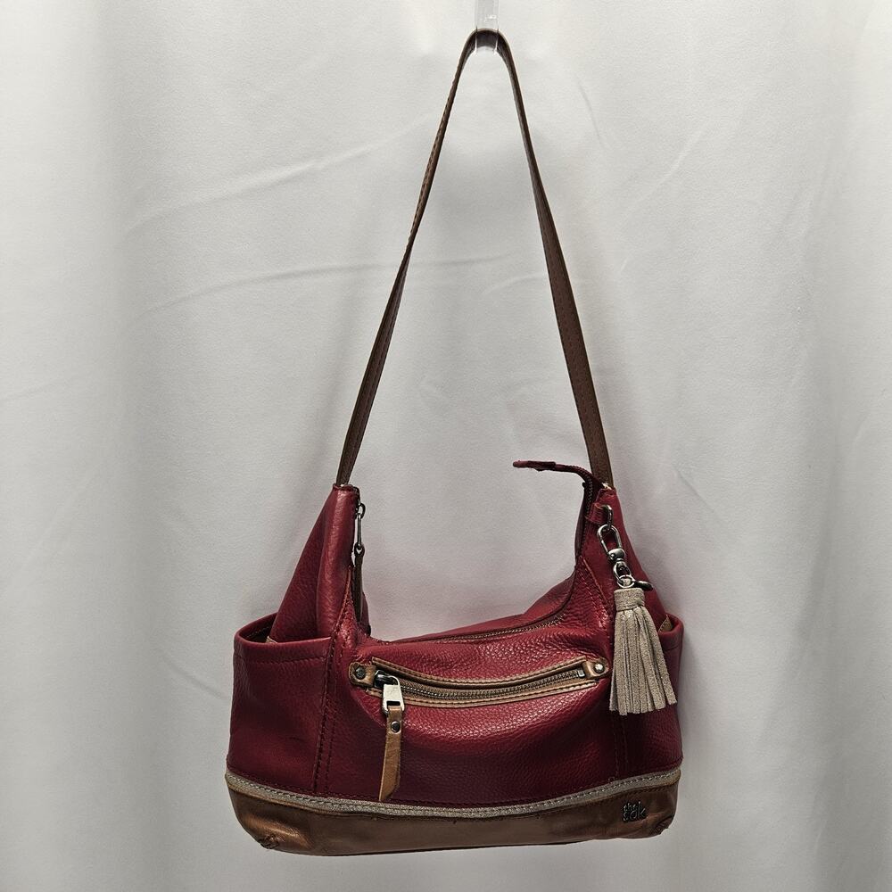 The Sak Kendra Hobo Leather Shoulder Bag Tassel Beige Black Colorblock